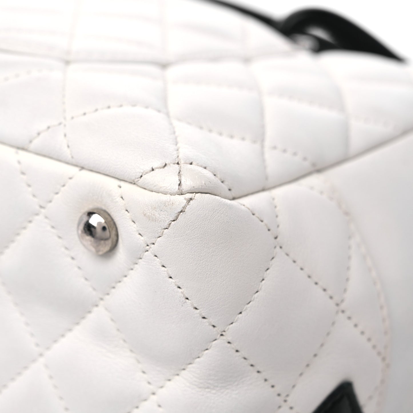 Calfskin Quilted Large Cambon Bowler White Black