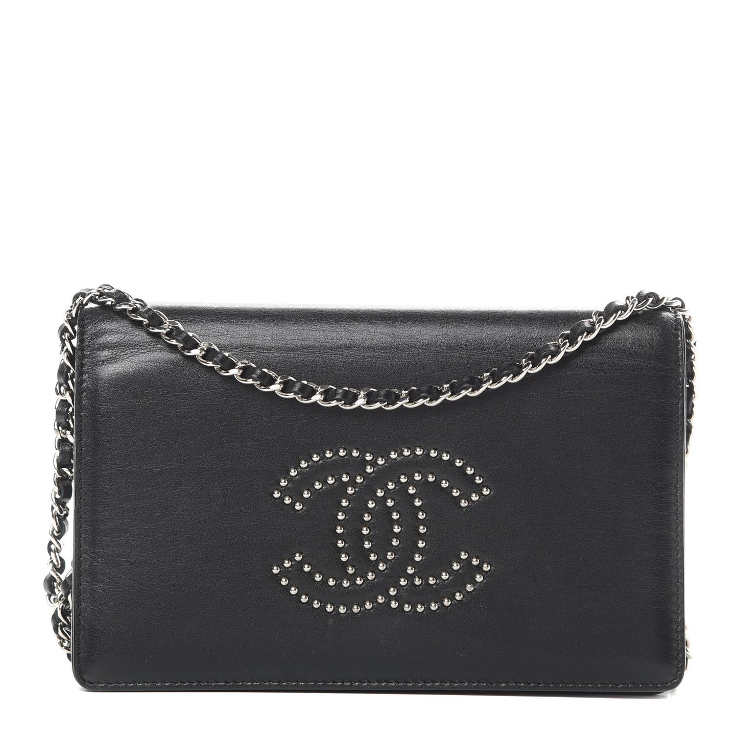 Lambskin Studded CC Wallet On Chain WOC Black
