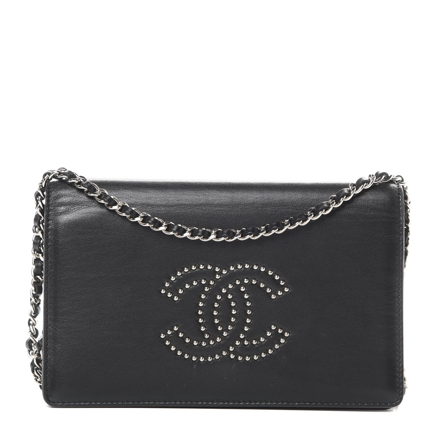 Chanel Lambskin Studded CC Wallet On Chain WOC Black 1 of 19