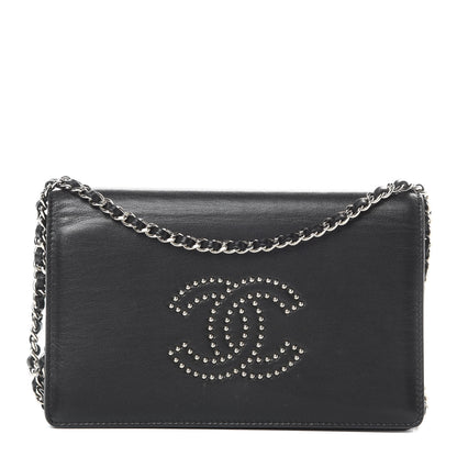 Chanel Lambskin Studded CC Wallet On Chain WOC Black 1 of 19