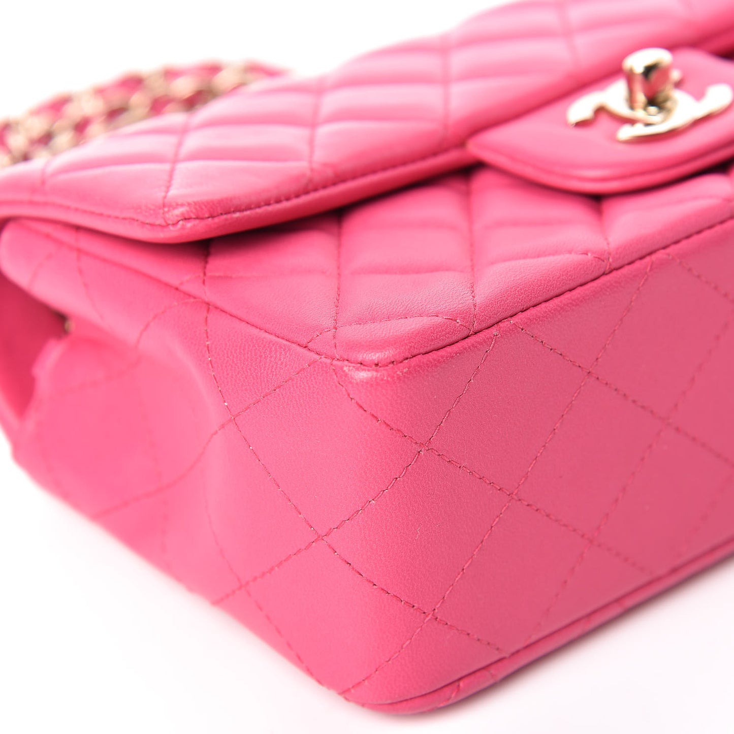 Lambskin Quilted Mini Rectangular Flap Fuchsia