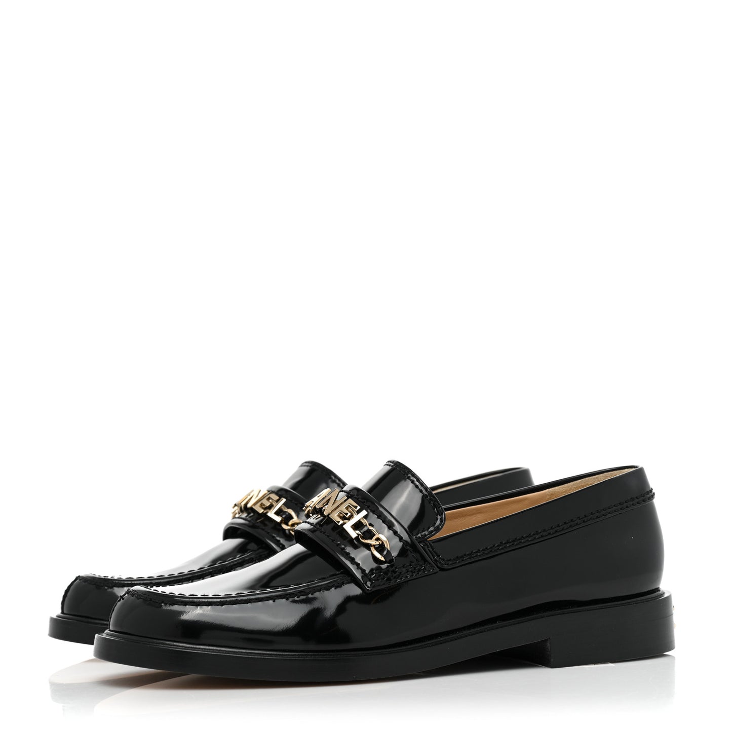 Shiny Calfskin Logo Loafers 39 Black
