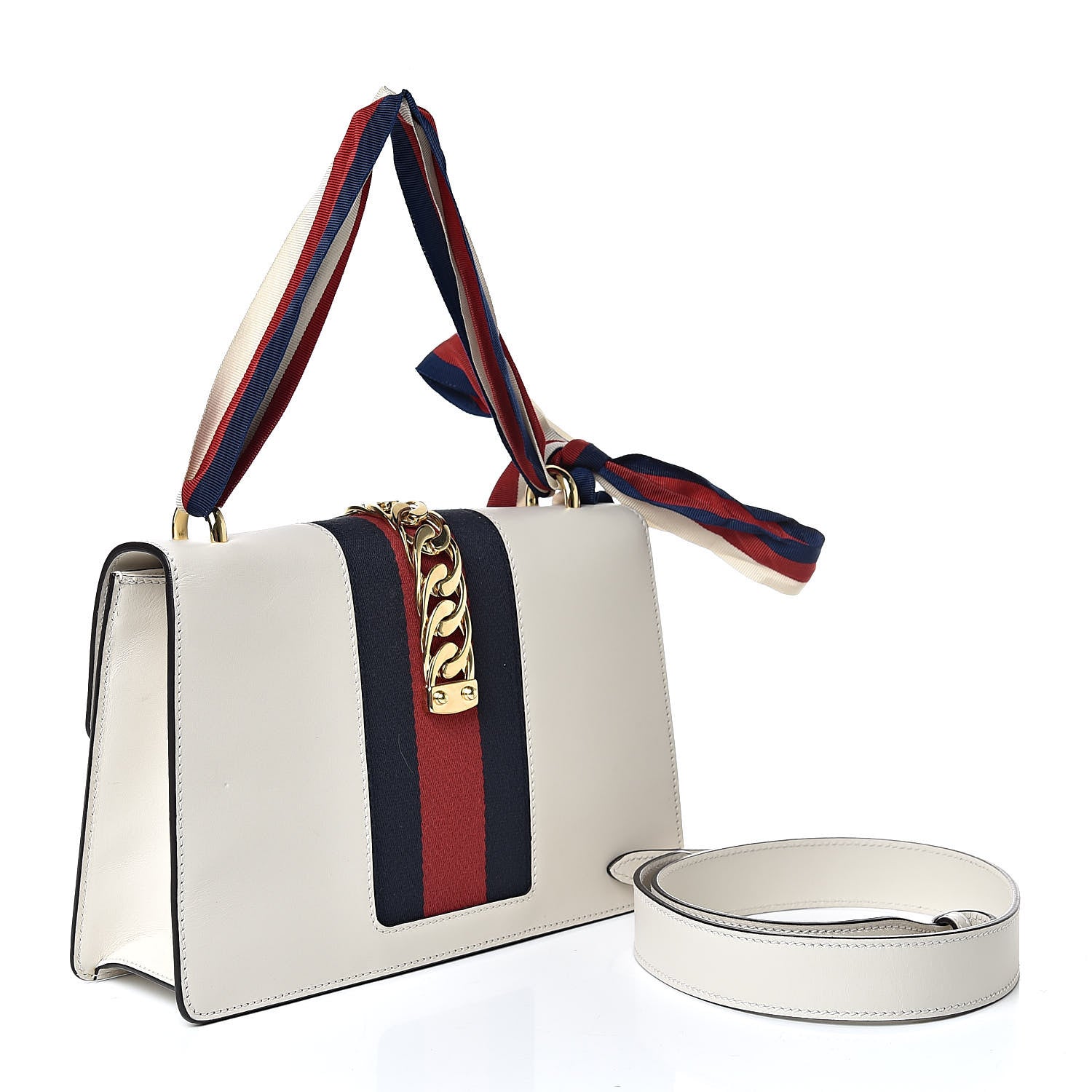 Gucci Calfskin Embroidered Small Sylvie Shoulder Bag White 4 of 14