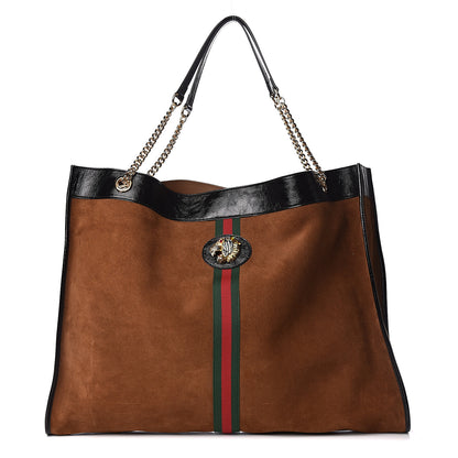 Gucci Suede Patent Maxi Rajah Chain Tote Nocciola Black 3 of 12
