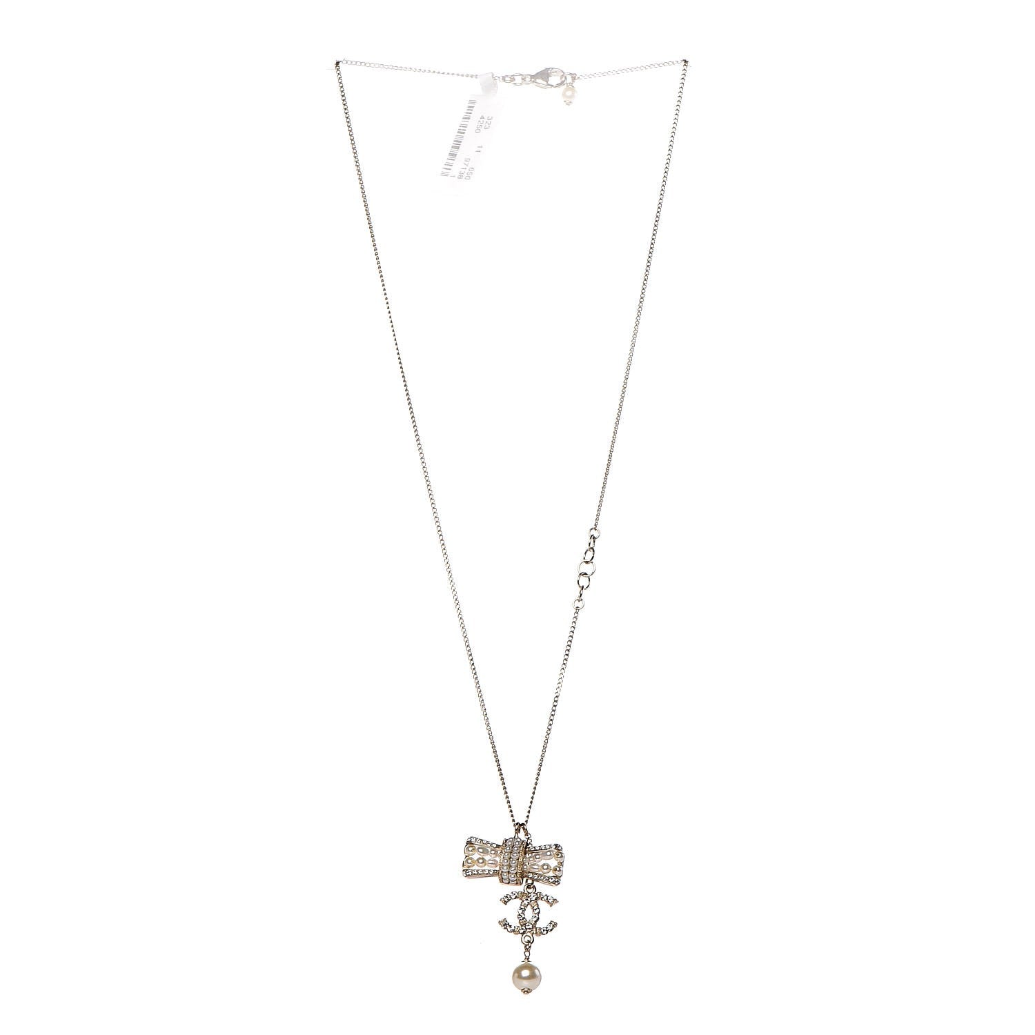 Chanel Crystal Pearl CC Bow Necklace Gold 3 of 5