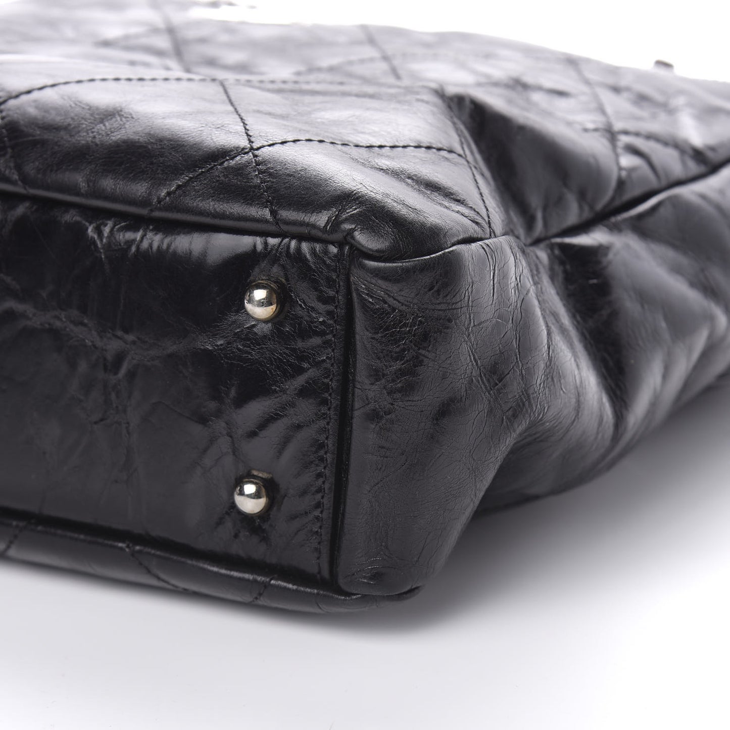 Glazed Calfskin Lambskin Portobello Tote Black
