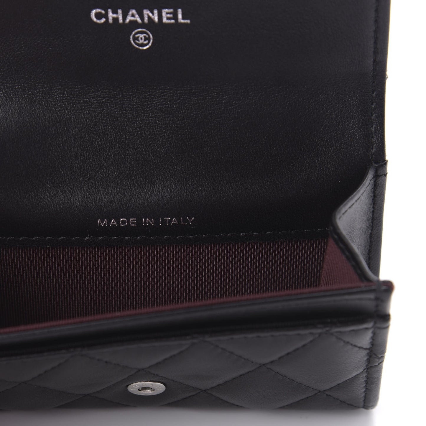 Lambskin Quilted Flap Card Holder Black