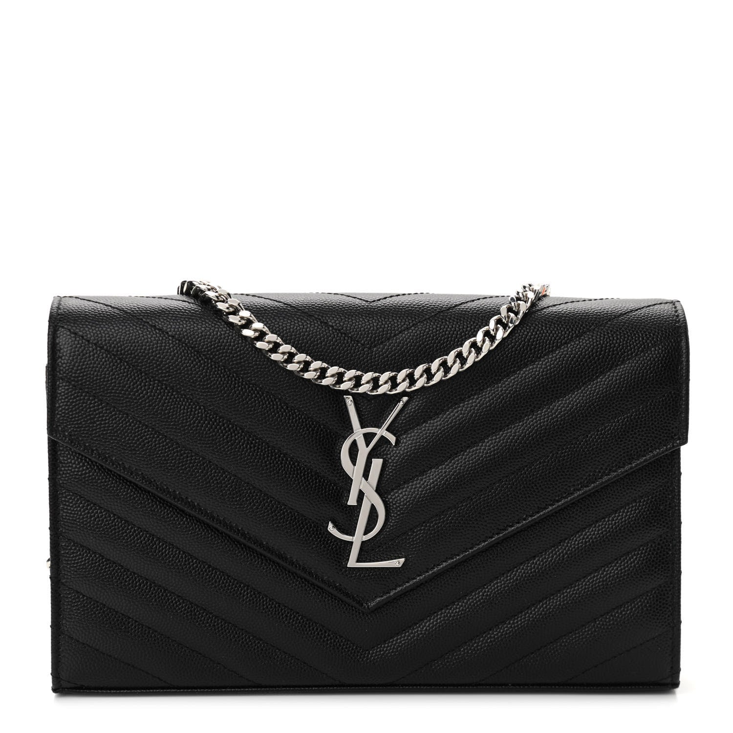 Saint Laurent Grain De Poudre Matelasse Chevron Monogram Chain Wallet Black 1 of 10