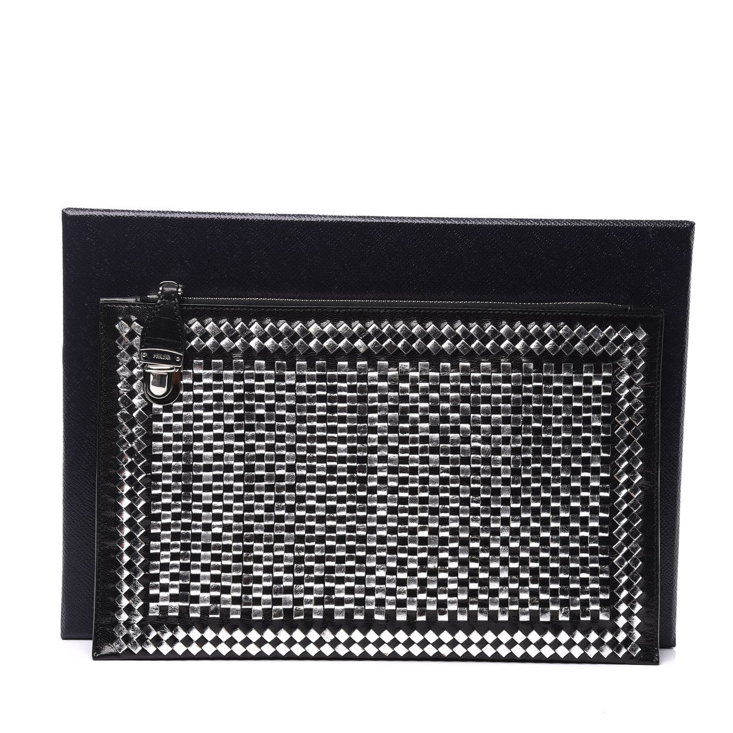 Goatskin Woven Pouch Black Argento