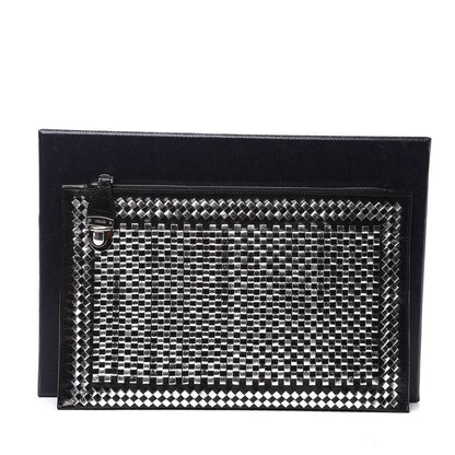 Prada Goatskin Woven Pouch Black Argento 18 of 20
