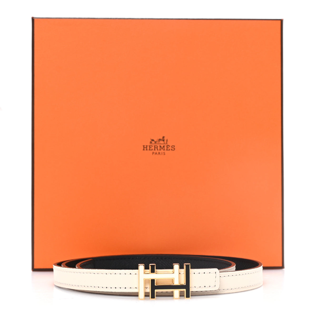 Swift Epsom Lacquered Metal 13mm Au Carre Double H Belt 85 34 Craie Black
