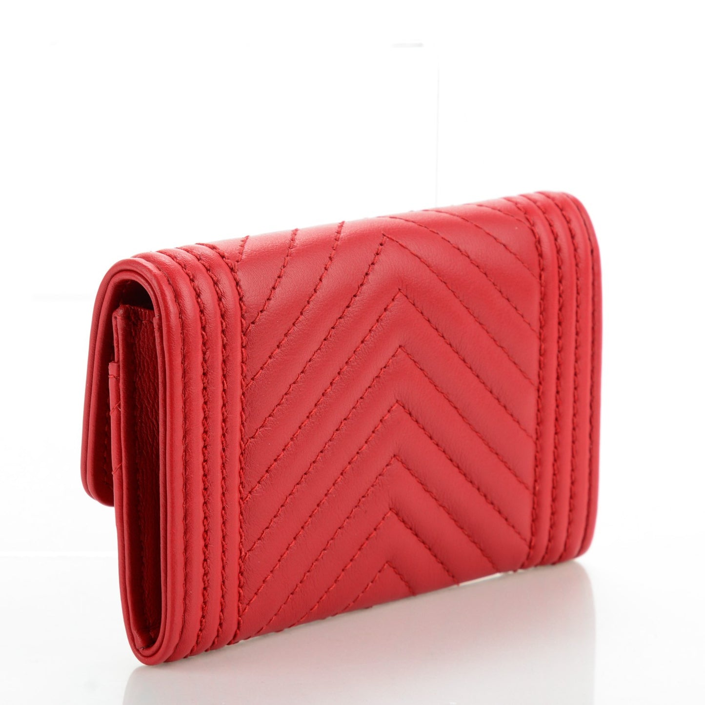 Calfskin Chevron Quilted Boy Card Holder Wallet Red