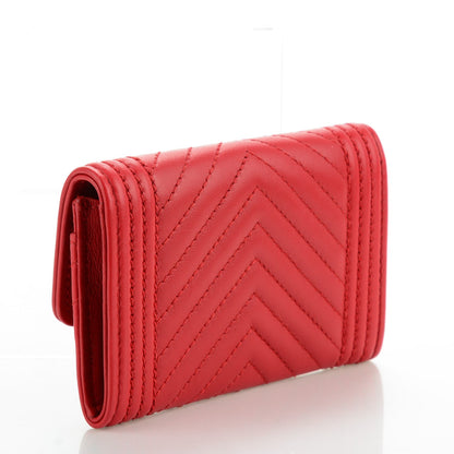 Chanel Calfskin Chevron Quilted Boy Card Holder Wallet Red 3 of 8