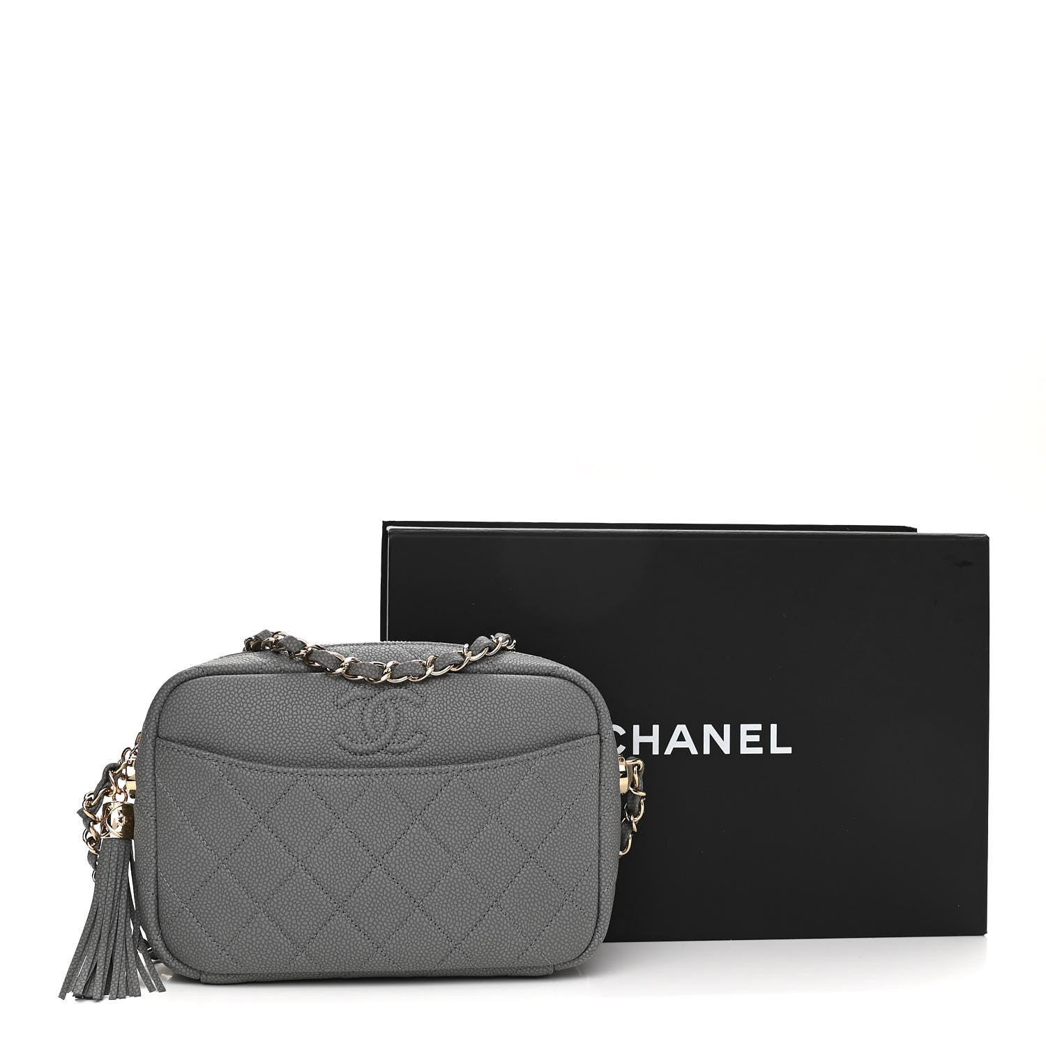 Chanel Iridescent Caviar Flat Quilted Small Coco Tassel Camera Case Grey 12 of 12