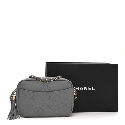 Chanel Iridescent Caviar Flat Quilted Small Coco Tassel Camera Case Grey 12 of 12