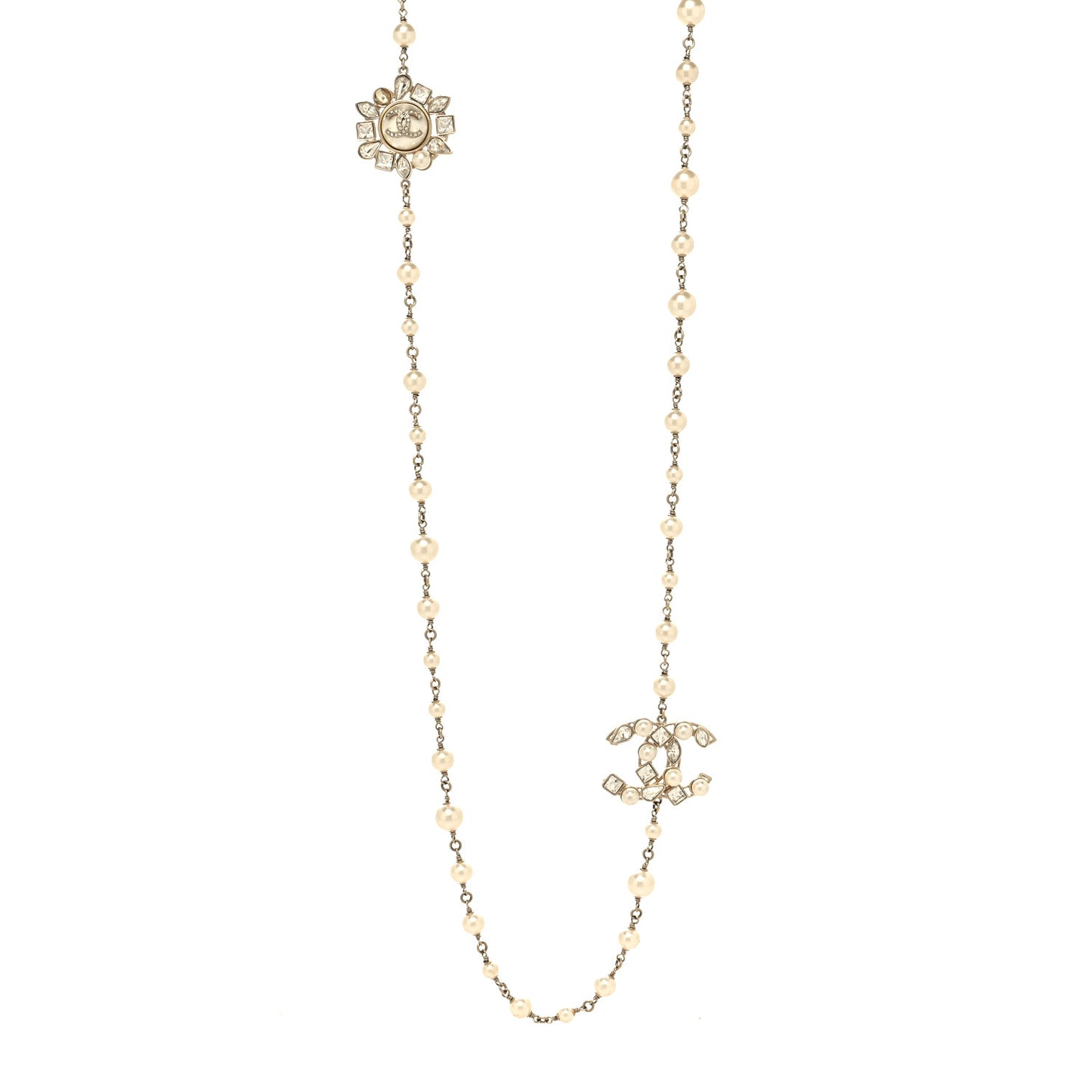 Metal Glass Pearl Strass Snowfall Necklace Light Gold