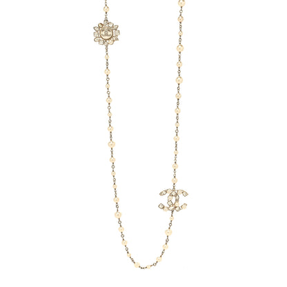 Chanel Metal Glass Pearl Strass Snowfall Necklace Light Gold 1 of 6