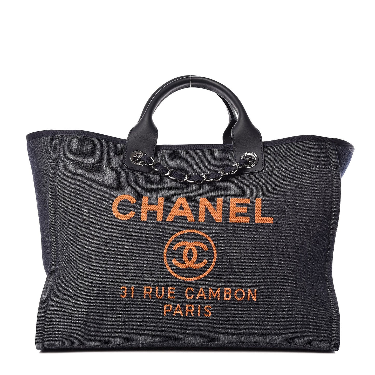 Denim Large Deauville Tote Blue Orange
