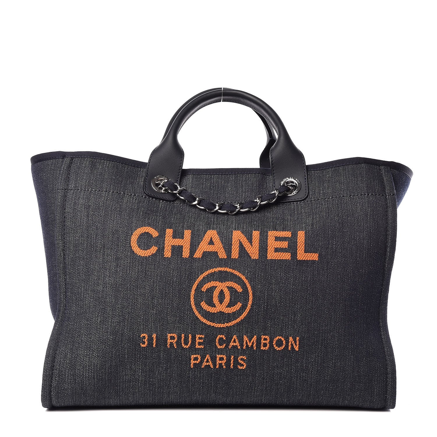 Chanel Denim Large Deauville Tote Blue Orange 1 of 11