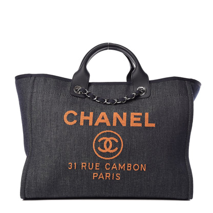 Chanel Denim Large Deauville Tote Blue Orange 1 of 11