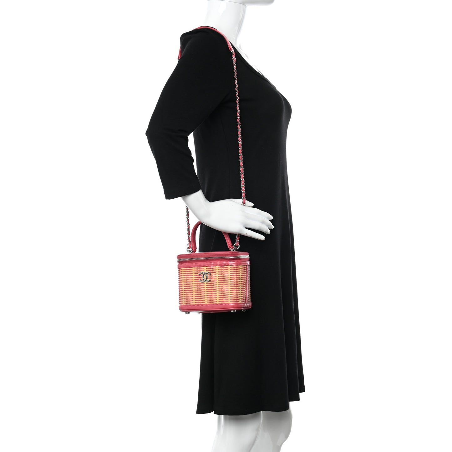 Calfskin Raffia Small Take Away Vanity Case Bag Pink Beige