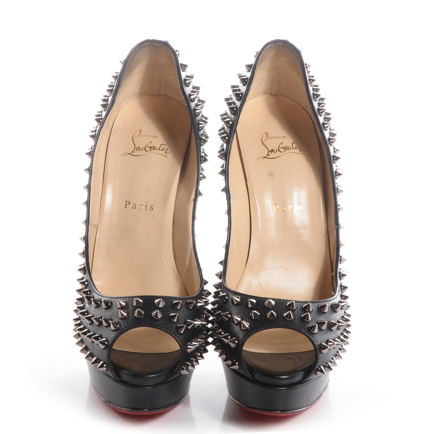 Calfskin Lady Peep Spikes VIP 150 Pumps 41 Black Silver