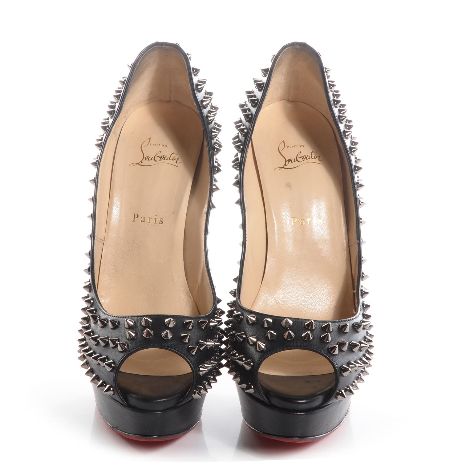 Christian Louboutin Calfskin Lady Peep Spikes VIP 150 Pumps 41 Black Silver 2 of 10