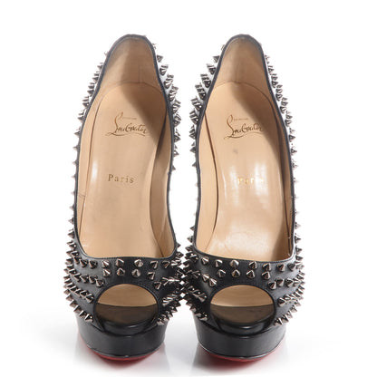 Christian Louboutin Calfskin Lady Peep Spikes VIP 150 Pumps 41 Black Silver 2 of 10