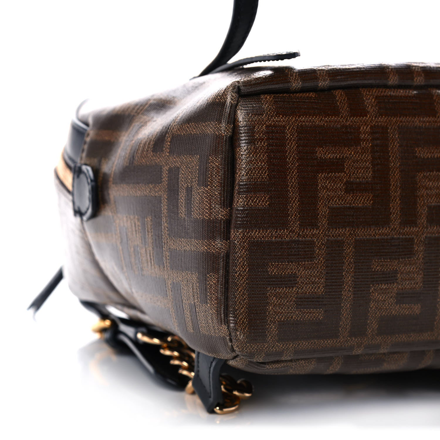 Fendi Glazed Fabric Vitello Century FF 1974 Stamp Patch Mini Backpack Mogano Panna Black 9 of 11