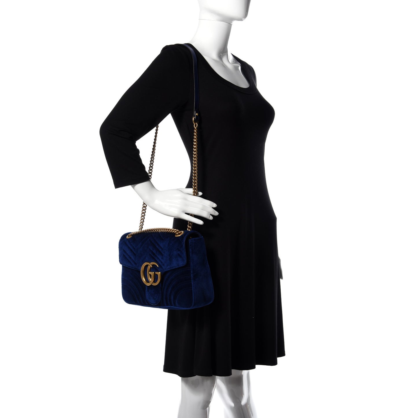 Velvet Matelasse Medium GG Marmont Shoulder Bag Cobalt Blue