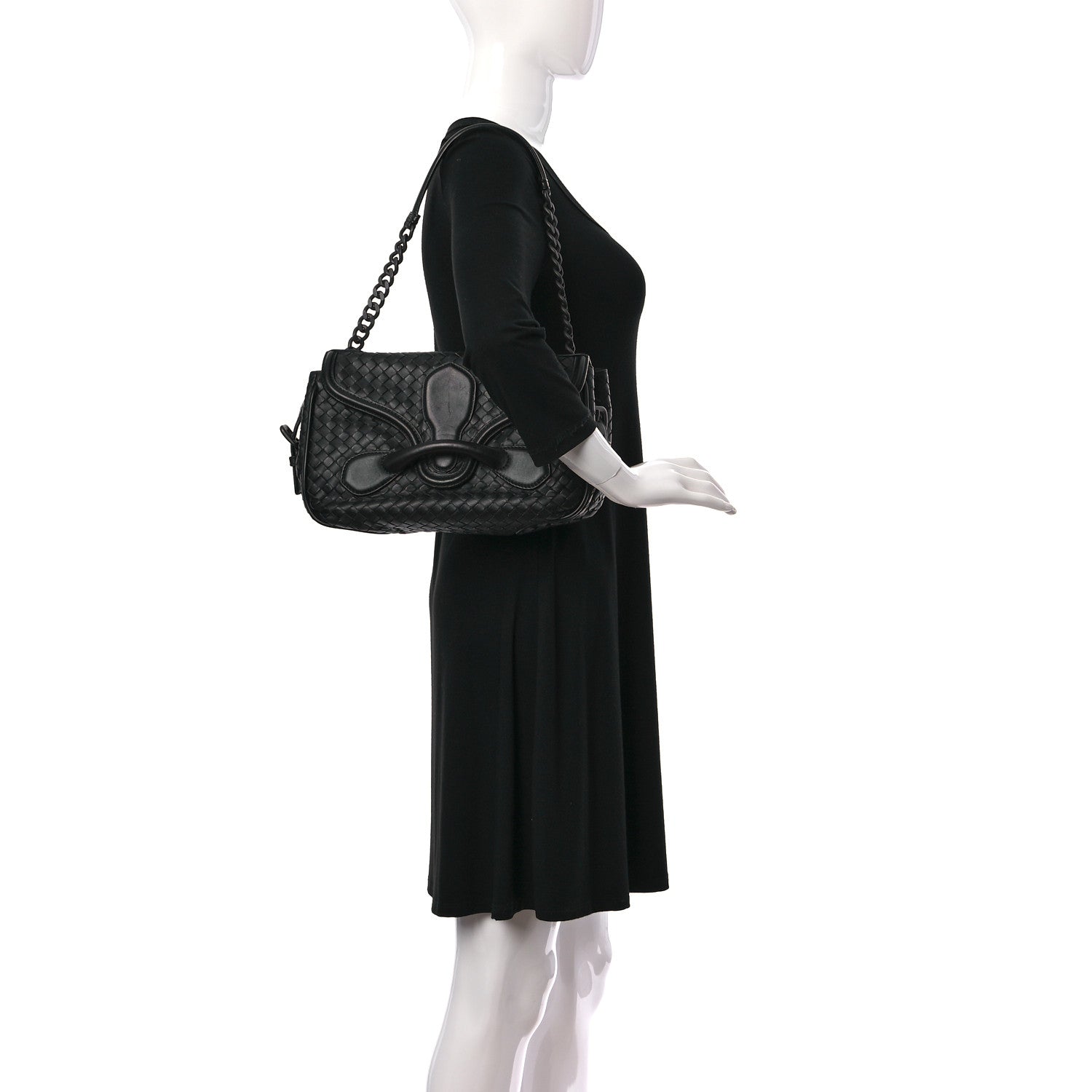 Bottega Veneta Nappa Intrecciato Rialto Shoulder Bag Black 2 of 11