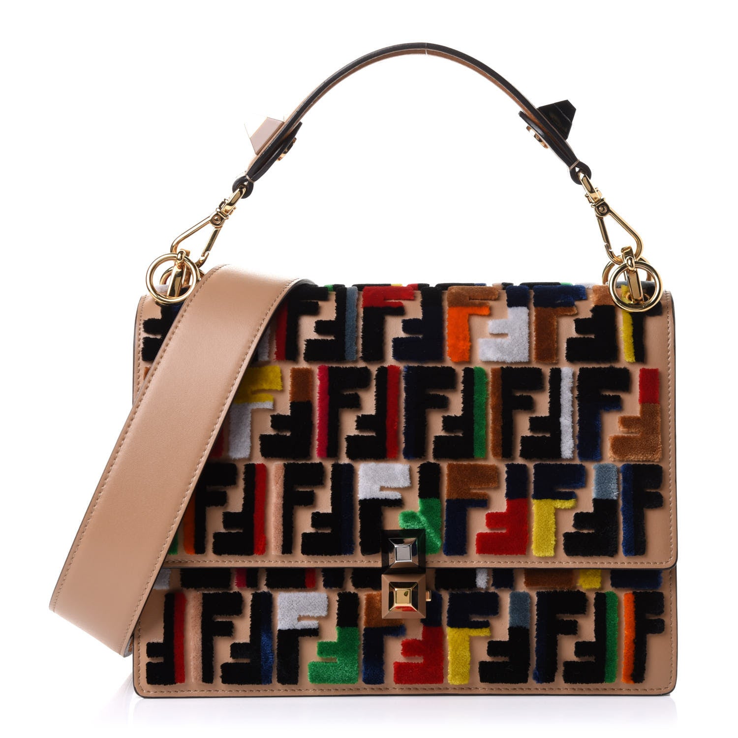 Fendi Vitello Liberty Velvet FF Multicolor Kan I Shoulder Bag