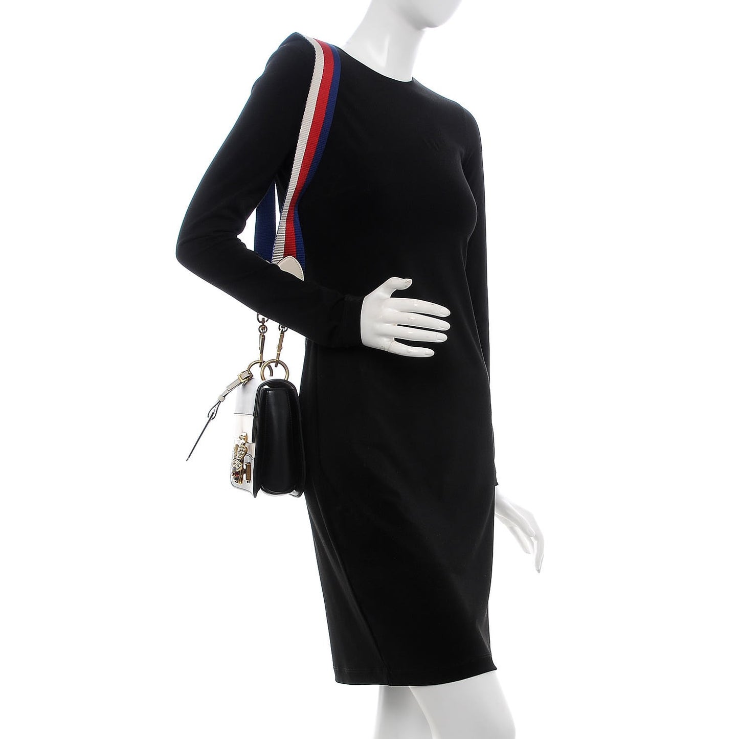Calfskin Sylvie Web Queen Margaret Shoulder Bag Mystic White Black
