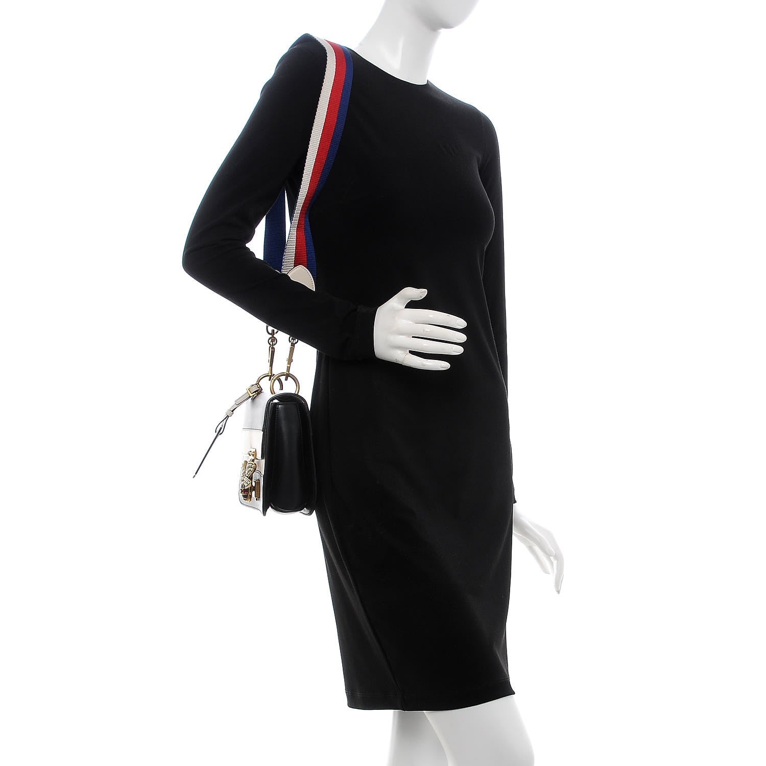 Gucci Calfskin Sylvie Web Queen Margaret Shoulder Bag Mystic White Black 2 of 8