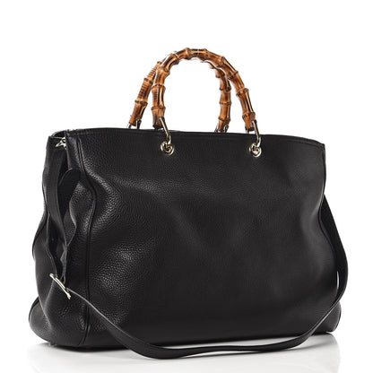 Gucci Calfskin Large Bamboo Shopper Tote Black 4 of 9