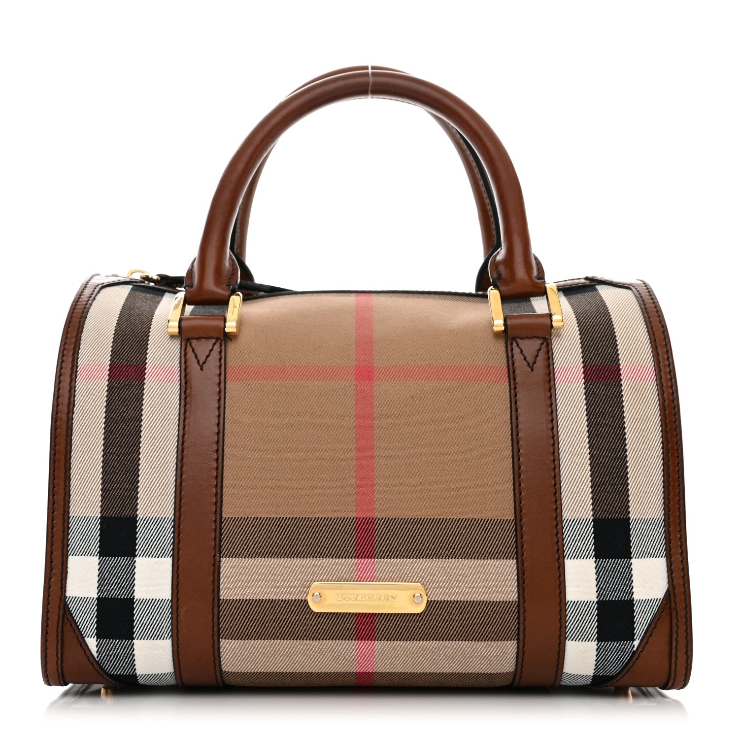 Burberry House Check Bridle Calfskin Small Bowling Bag Dark Tan 1 of 11
