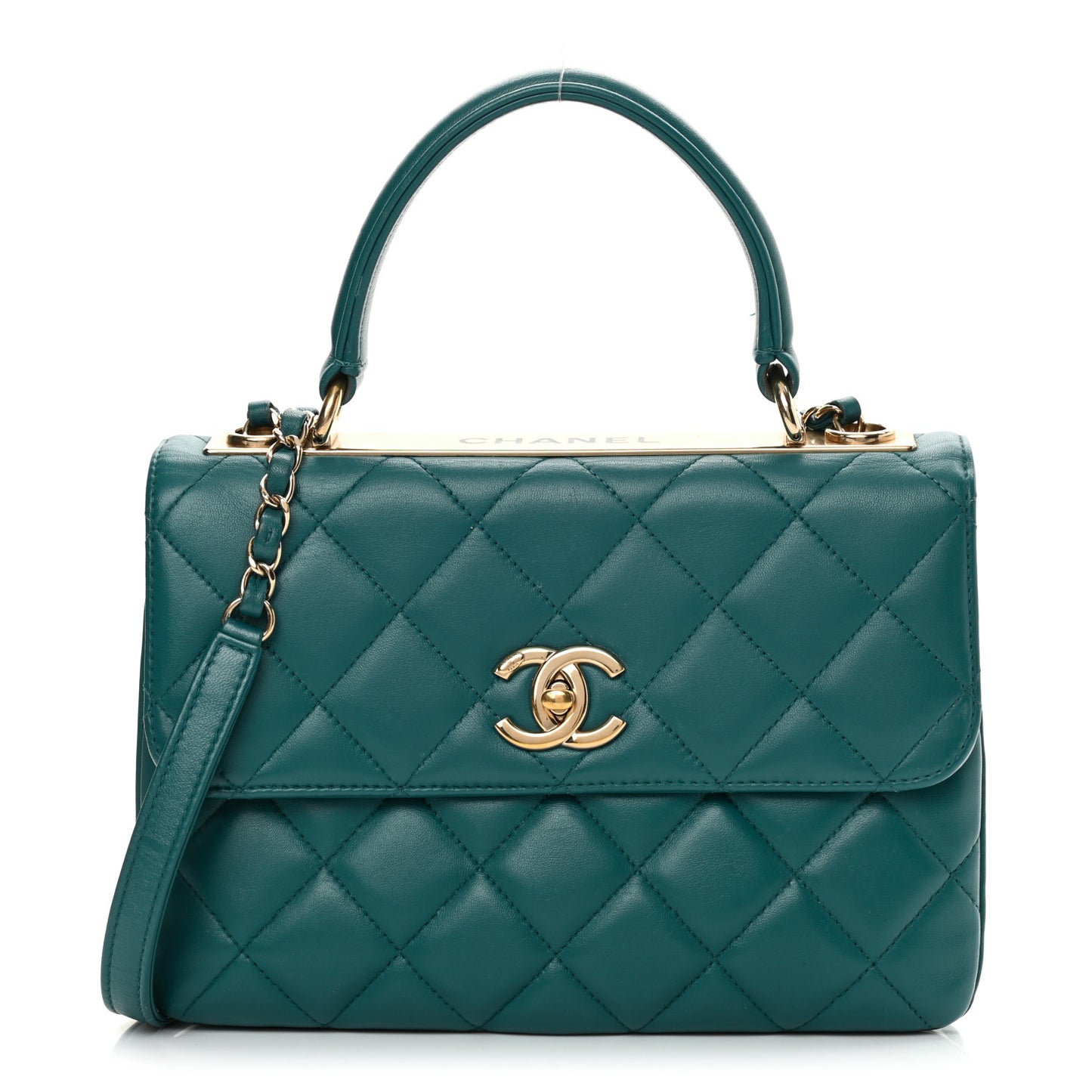 Lambskin Quilted Small Trendy CC Flap Dual Handle Bag Green