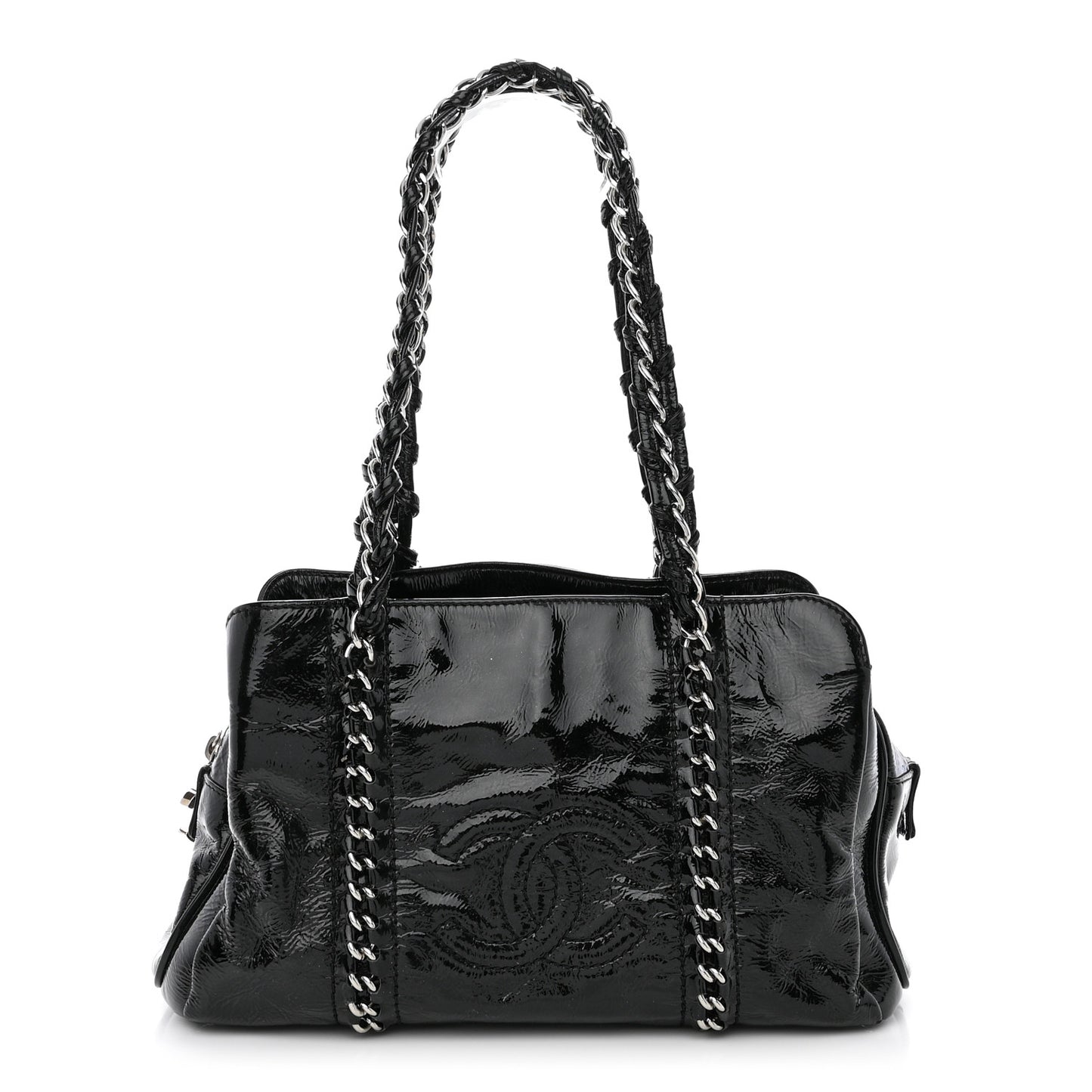 Patent Calfskin Small Luxe Ligne Tote Black