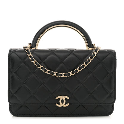 Chanel Lambskin Quilted Top Handle Wallet On Chain WOC Black 1 of 12