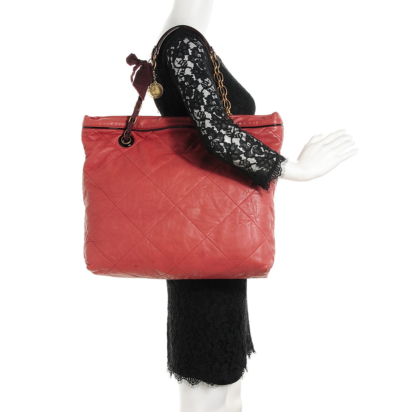 Lambskin Quilted Amalia Cabas Tote Cherry
