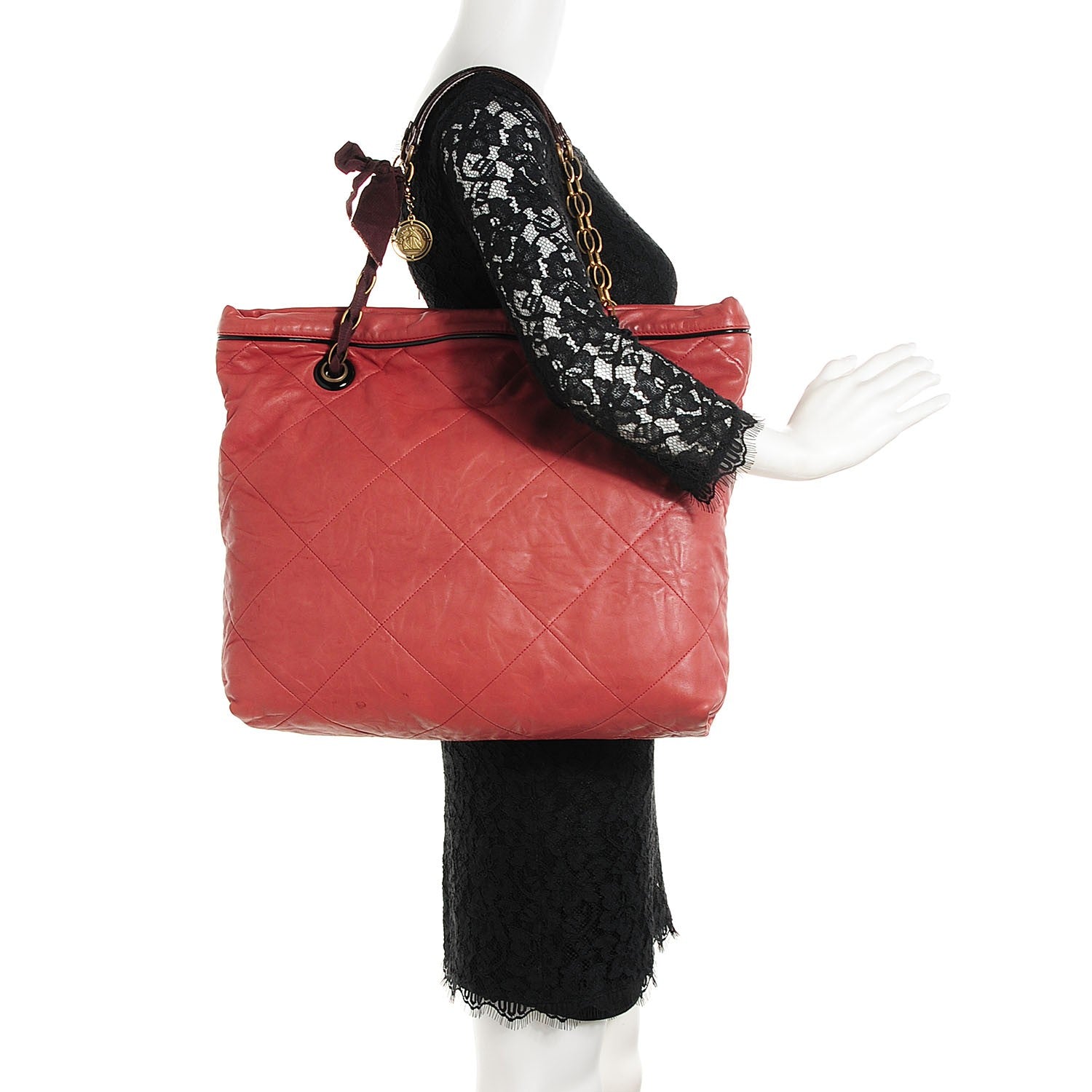 Lanvin Lambskin Quilted Amalia Cabas Tote Cherry 2 of 6