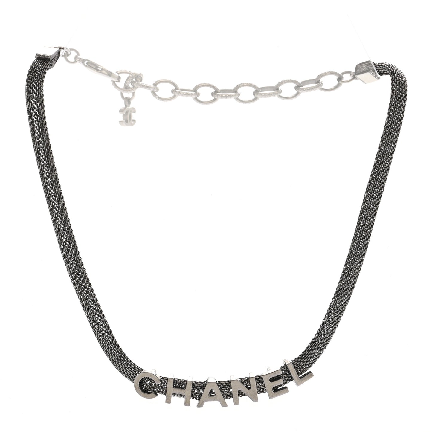 Mesh Logo Choker Necklace Ruthenium