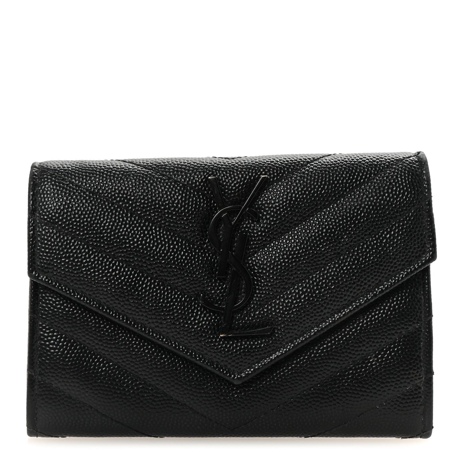 Saint Laurent Grain De Poudre Matelasse Chevron Monogram Monochrome Compact Wallet Black 1 of 6