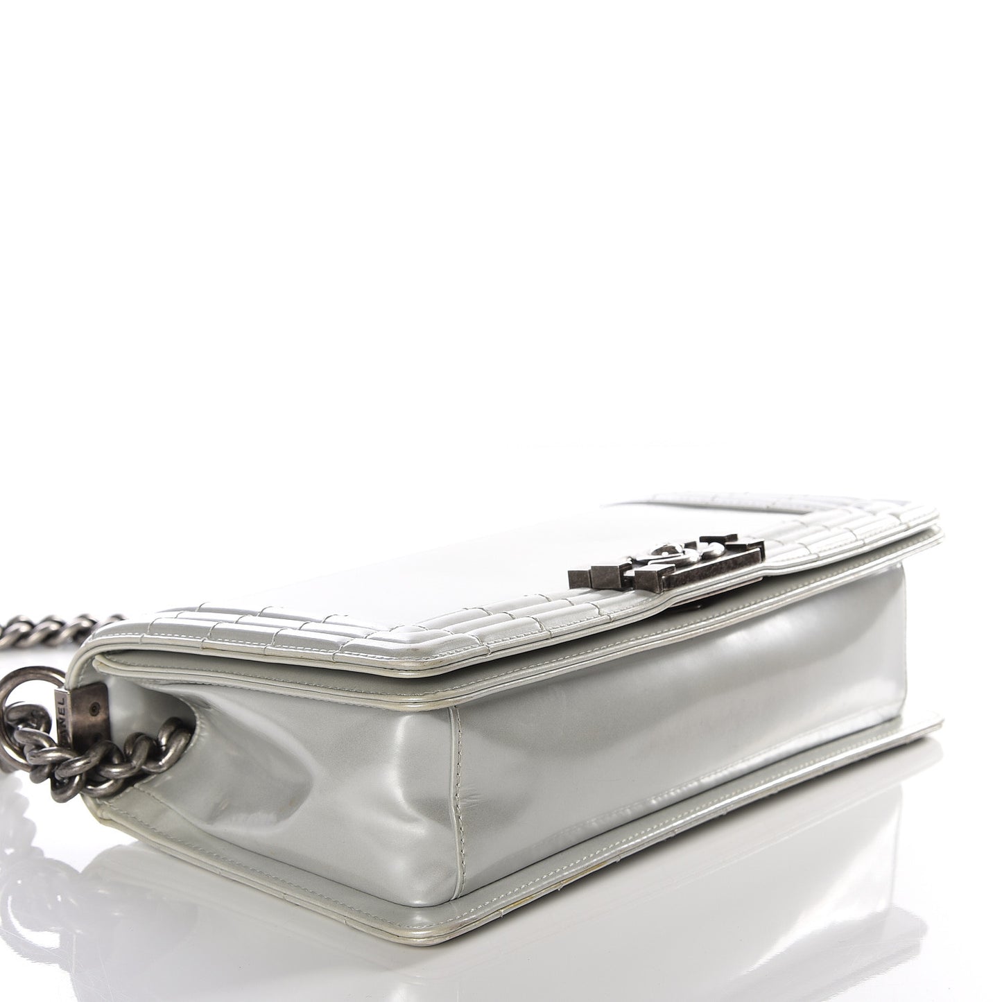 Iridescent Glazed Calfskin Medium Boy Flap Silver