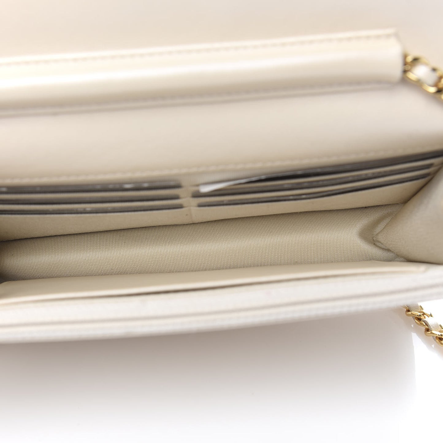Pearly Lambskin Quilted Wallet On Chain WOC Light Beige