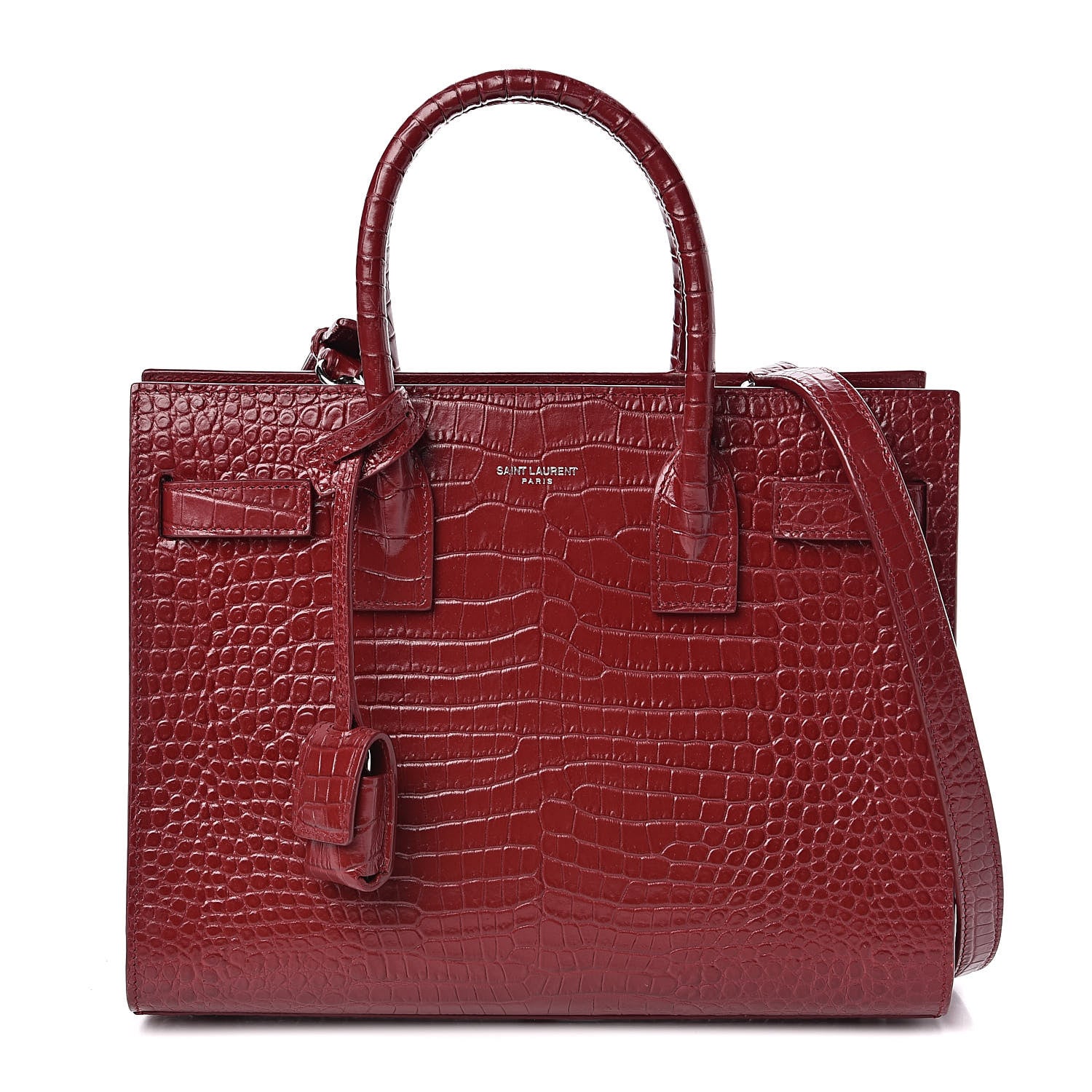 Saint Laurent Calfskin Crocodile Embossed Baby Sac De Jour Red 1 of 13
