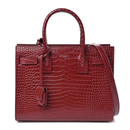 Saint Laurent Calfskin Crocodile Embossed Baby Sac De Jour Red 1 of 13