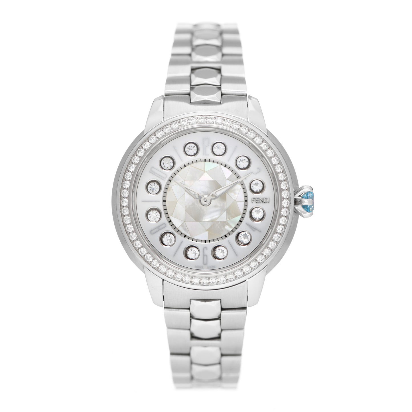 Stainless Steel Diamond Bezel Mother of Pearl Topaz 34mm Crazy Carats Quartz Watch