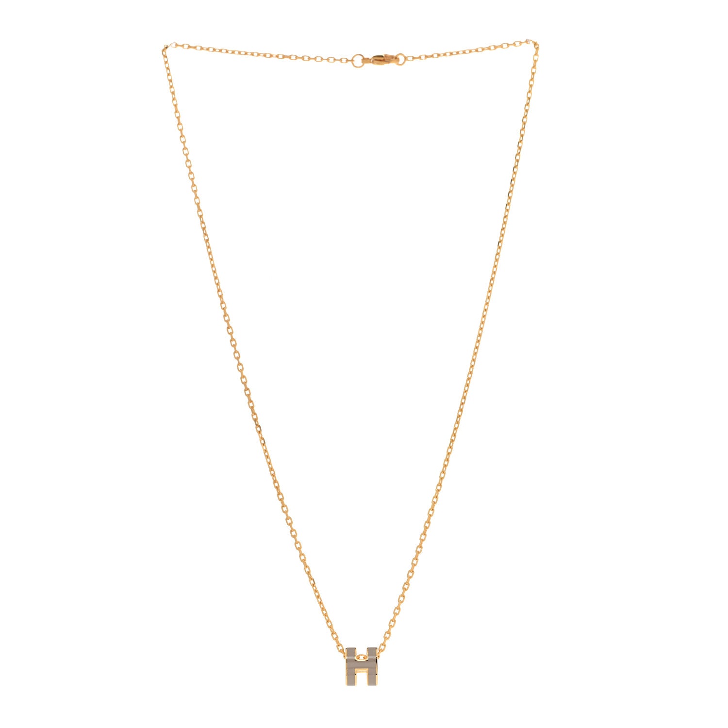 Hermes Lacquered Gold Mini Pop H Pendant Necklace Marron Glace 3 of 7