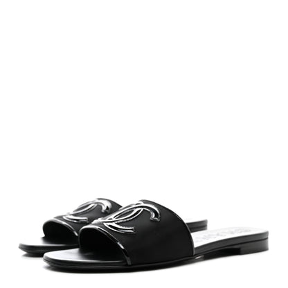 Chanel Mesh Patent Calfskin CC Mules 38 Black 3 of 10